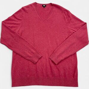 Uniqlo Cashmere Sweater Men's Size Large Salmon Pink Long Sleeve V-Neck